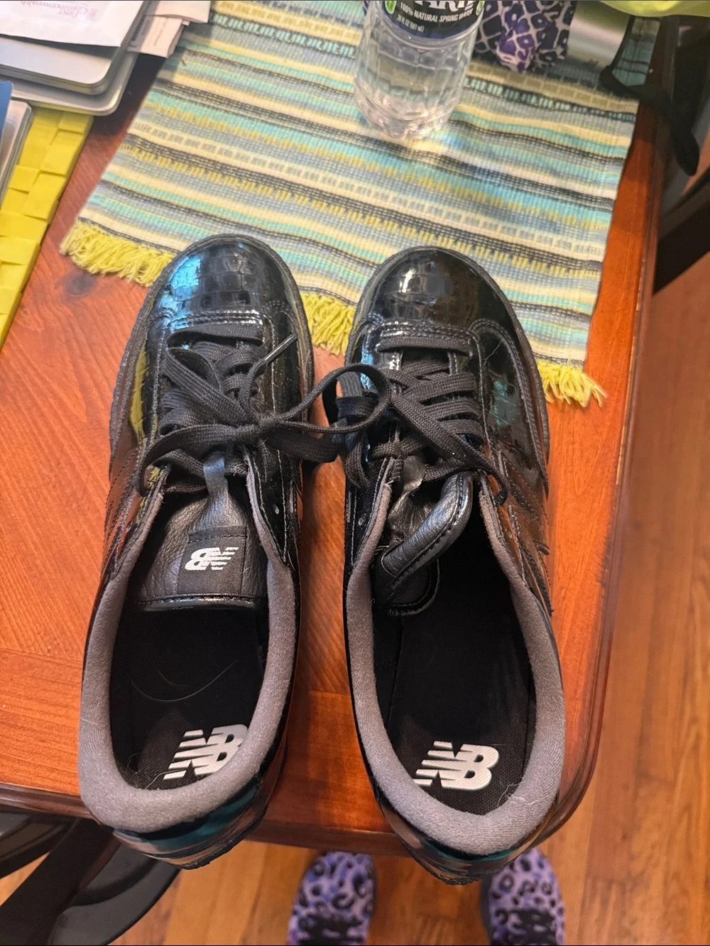 New Balance Men's Black Patent Low-Profile Sneakers